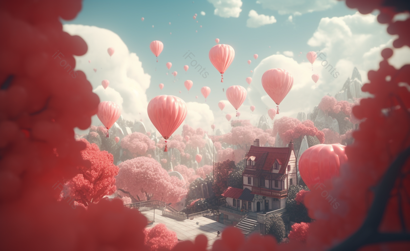 卡通气球情侣情人节节日广告背景,插画/手绘图,插画/手绘图库,插画/手绘图下载,插画/手绘